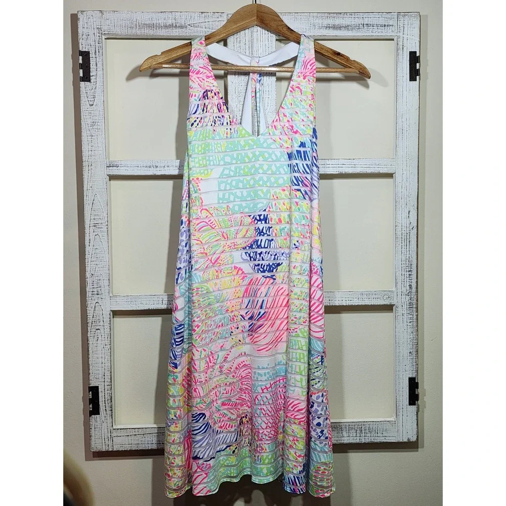Lilly Pulitzer Womens Multi Color Tropical Burnout Stripe Racerback Swing Dress - Picture 2 of 6